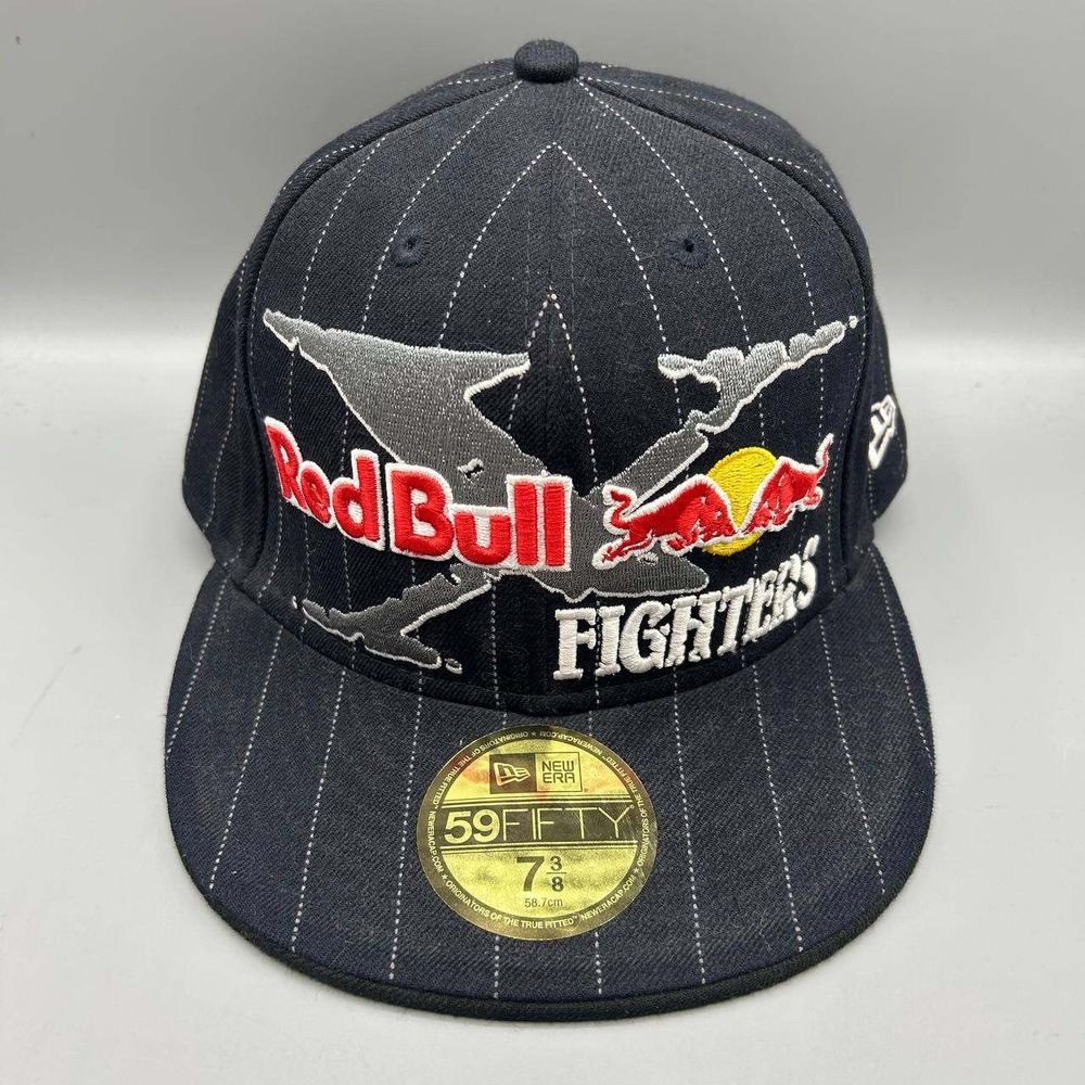 Redbull Fighters Hat Men 7 3/8 Navy Pinstripe 59Fifty New Era Fitted Cap